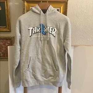 Thrasher x Santa Cruz Gray Hoodie with Blue Logo